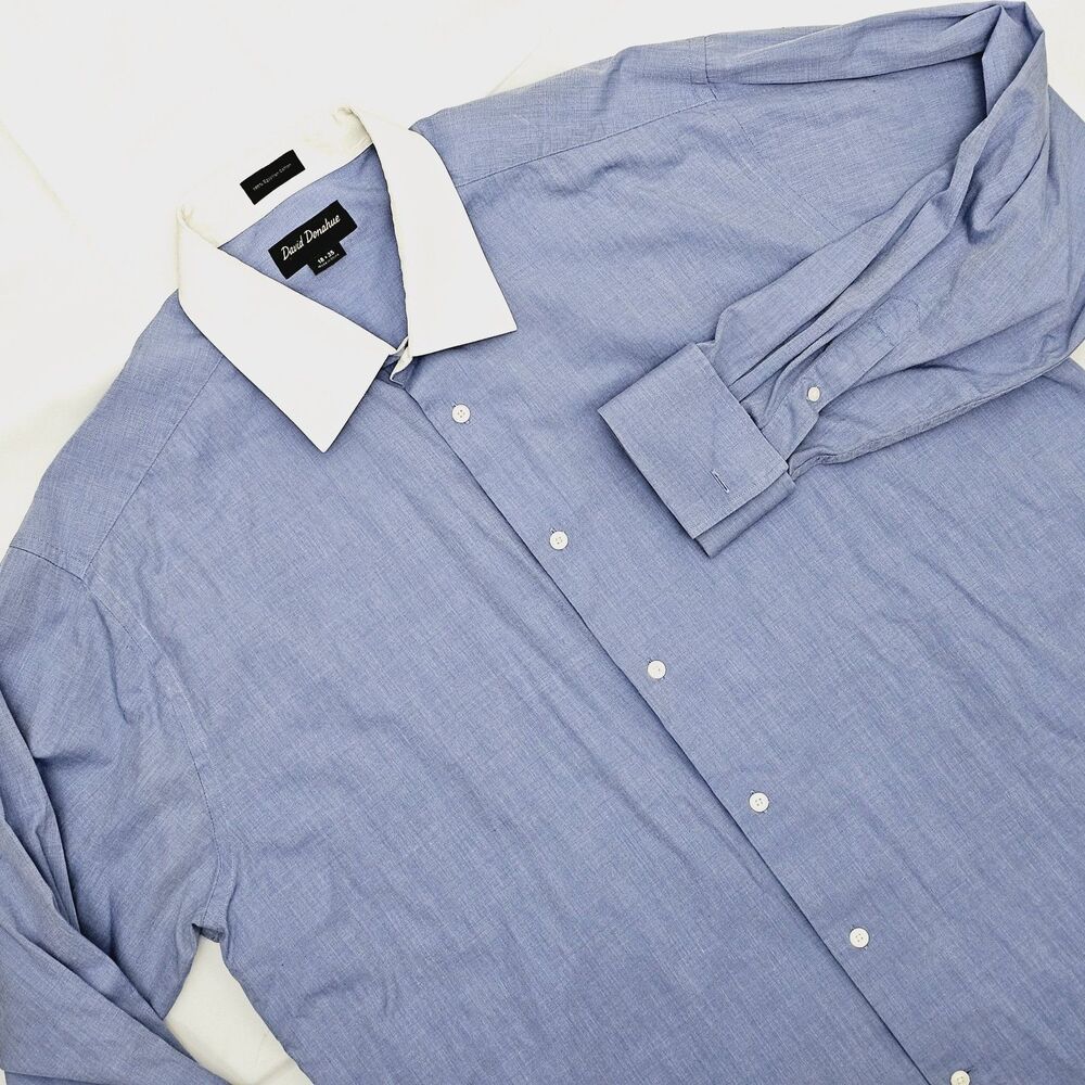 David Donahue Dress Shirt Mens 18 35 Contrast Collar Blue French Cuff Preppy